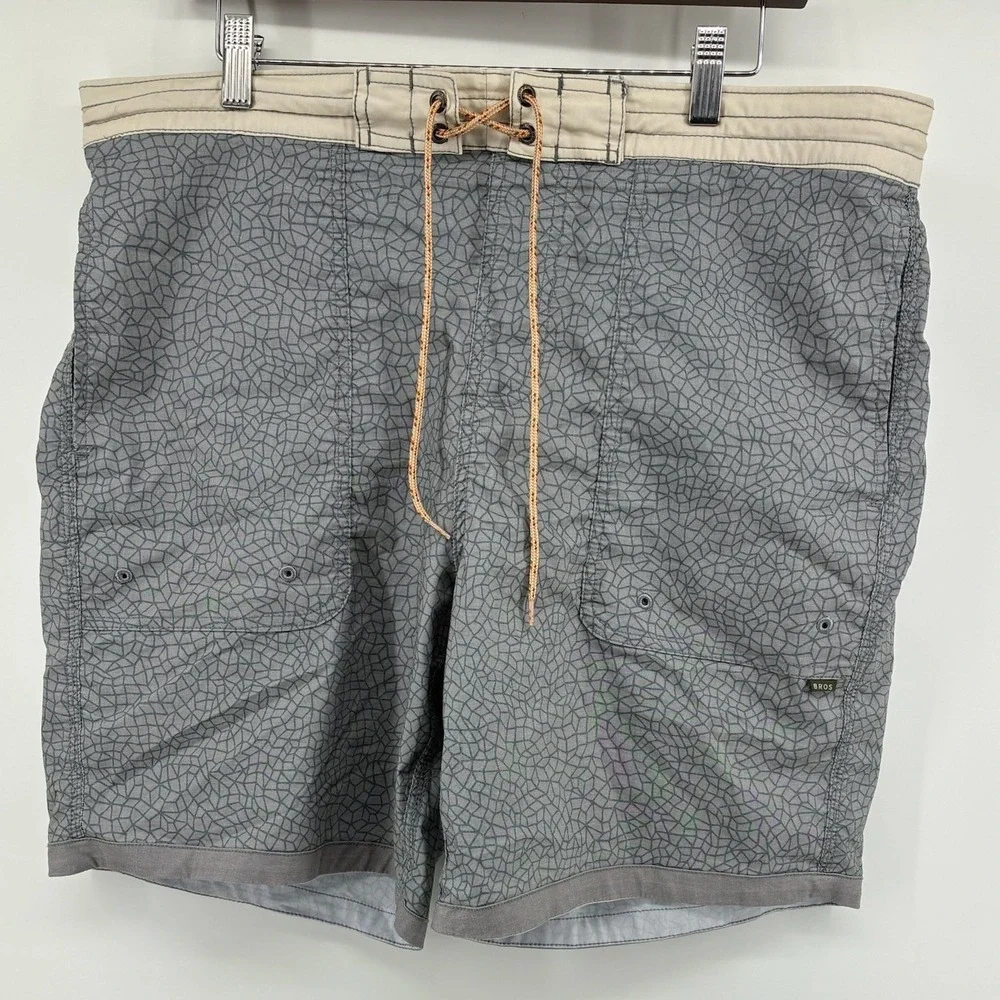 Howler‎ Brothers Mens Grey Geometric Board Shorts Swim Trunks Size 38 Drawstring